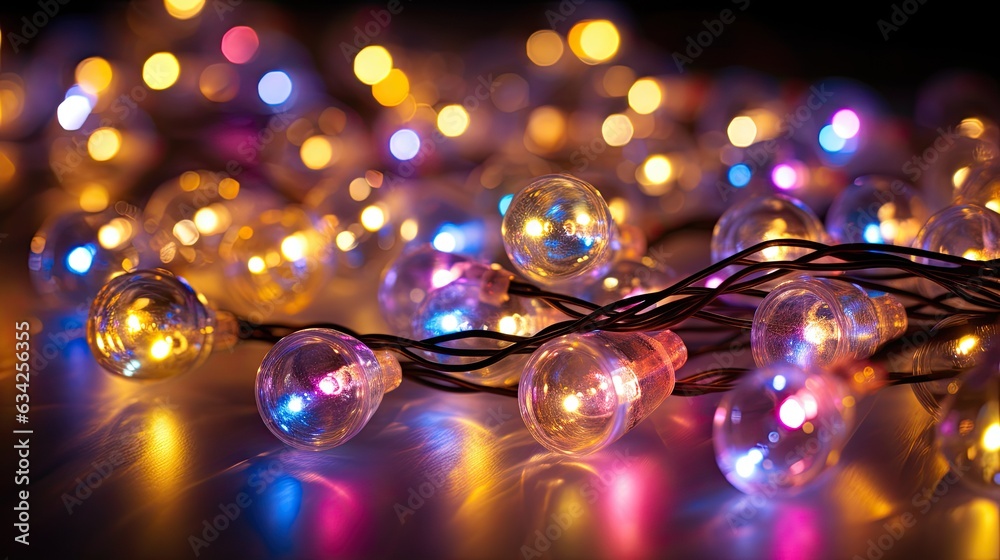 close-up shot of a string of fairy Christmas lights with various colors, capturing the delicate glow of each bulb close-up shot of a string of fairy Christmas lights with various colors, capturing the delicate glow of each bulb