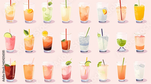 AI generated  bundle of cocktails set. Illustration of different coctails on a pastel background. Illustration suited for T-shirt  napkins  menu. Different forms of glasses. Multi-colored.