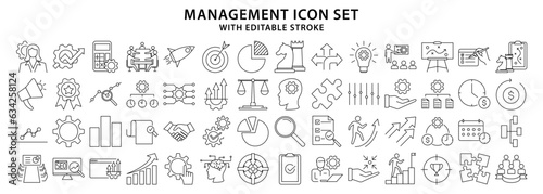 Management icons. Set icon about management. Management line icons. Vector illustration. Editable stroke. 