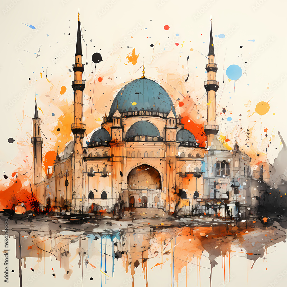 Mosque Water Color - obrazy, fototapety, plakaty 