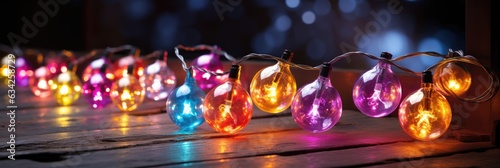 close-up shot of a string of fairy Christmas lights with various colors, capturing the delicate glow of each bulb 