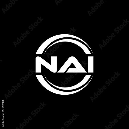 NAI letter logo design with black background in illustrator, vector logo modern alphabet font overlap style. calligraphy designs for logo, Poster, Invitation, etc.