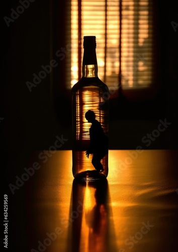 The problem of alcohol consumption, silhouette of a bottle of alcoholic beverages. Generated by AI