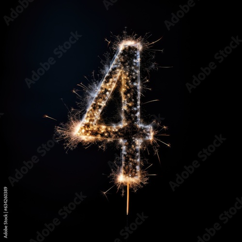 number four made of sparkling sparklers on black background - created using generative Ai tools