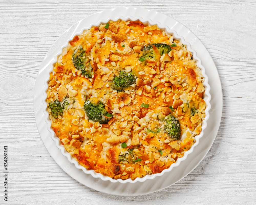 chicken rice broccoli casserole in baking dish chicken rice broccoli casserole in baking dish