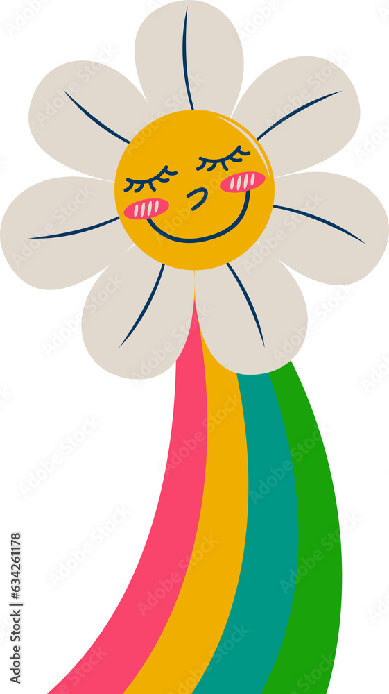 Rainbow Smile Flower Icon Retro Style Decoration Sticker Design