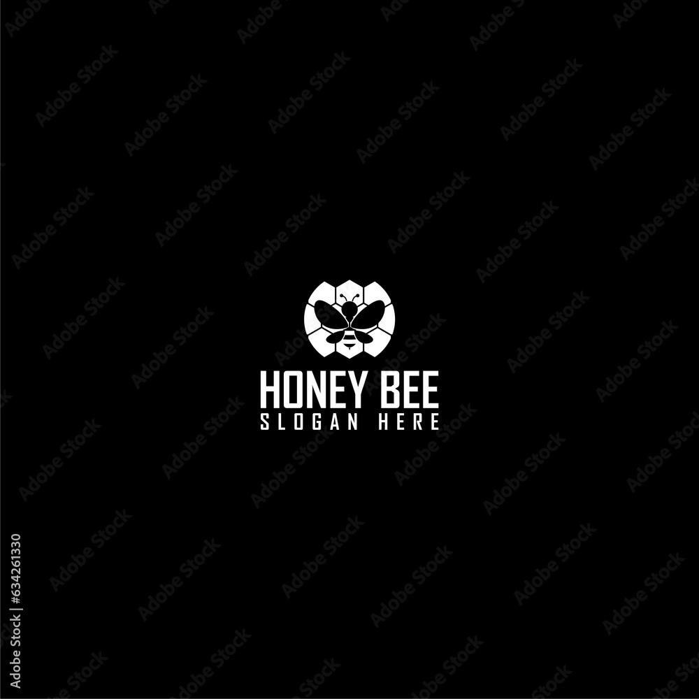 Honey bee logo template icon isolated on dark background
