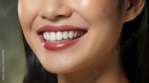 Close up of young woman smiling with perfect white teeth. Generative AI