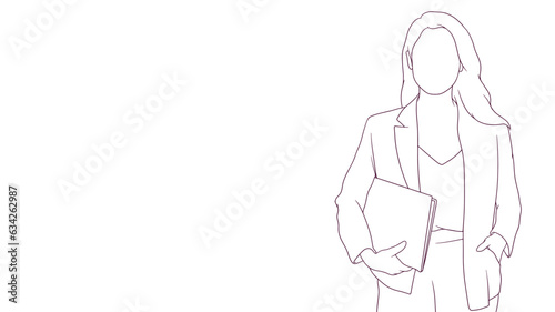 Assured business woman holding a note, hand drawn style vector illustration..