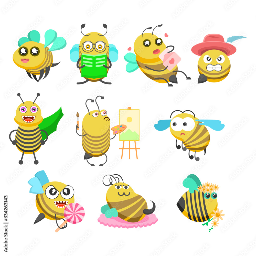 Set Abstract Collection Flat Cartoon Animal Insect Beetle Bee Fly Honey Yellow Animal Vector Design Style Elements Fauna Wildlife Set Abstract Collection Flat Cartoon Animal Insect Beetle Bee Fly Honey Yellow Animal Vector Design Style Elements Fauna Wildlife
