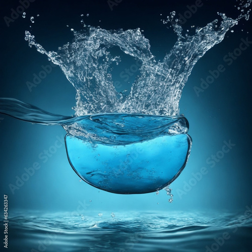 Water splash in glass on blue background. 3d rendering, 3d illustration.ai generated