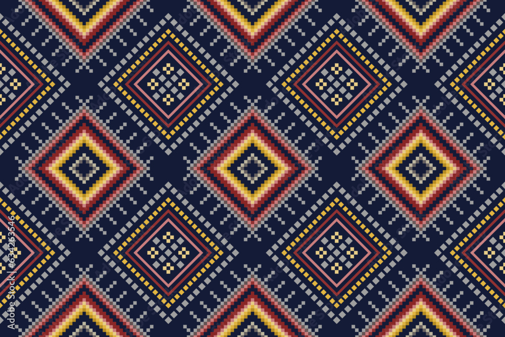 Cross stitch colorful geometric traditional ethnic pattern Ikat seamless pattern abstract design for fabric print cloth dress carpet curtains and sarong Aztec African Indian Indonesian 