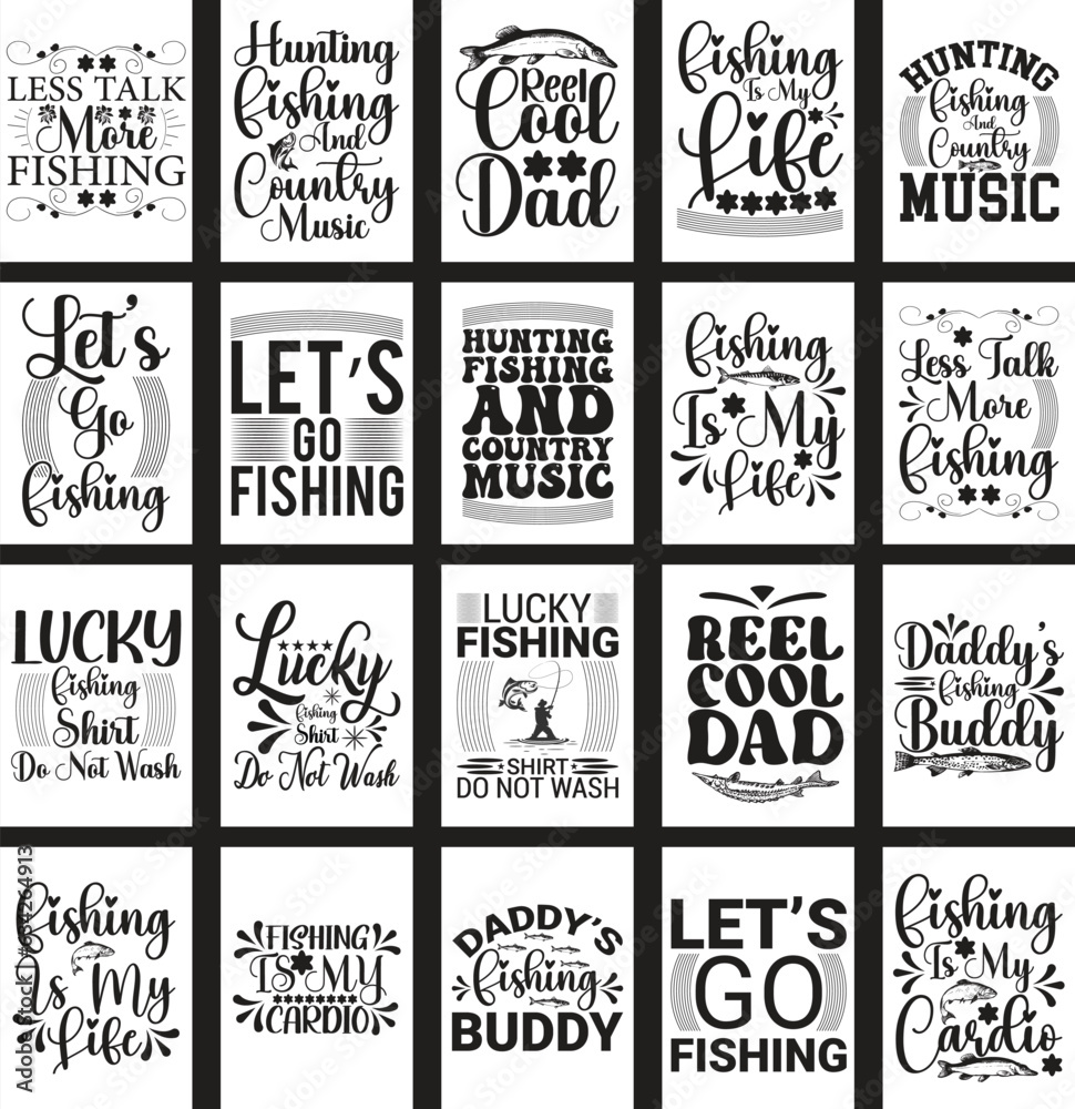 Fototapeta premium Fishing bundle t-shirt design for weekend forecast fishing with a chance of drinking quote vector design template.