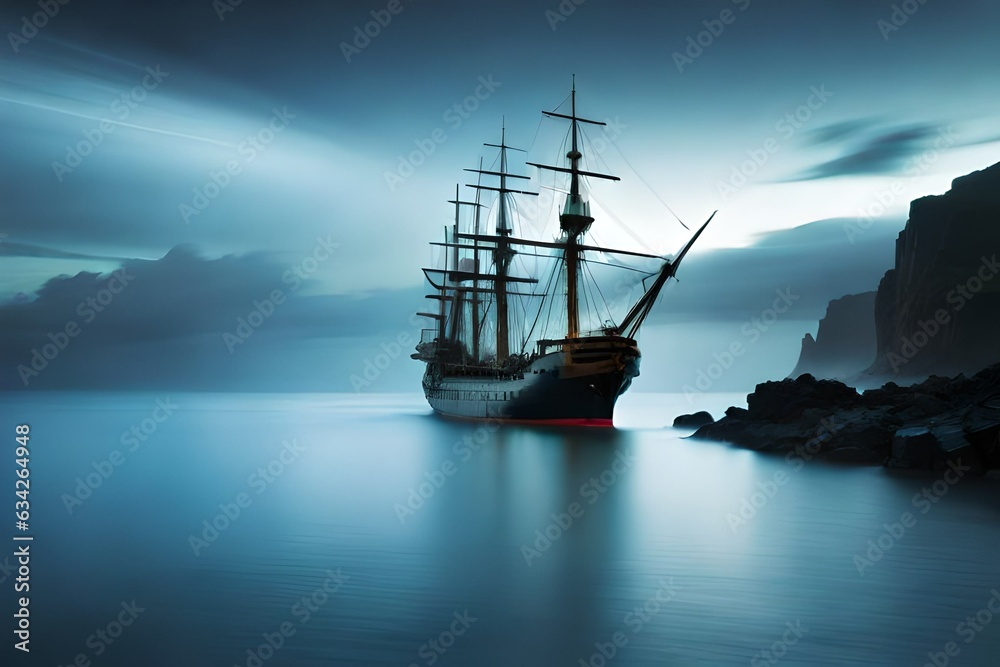Obraz premium A luxury ship in the sea at during storm generated by AI tool