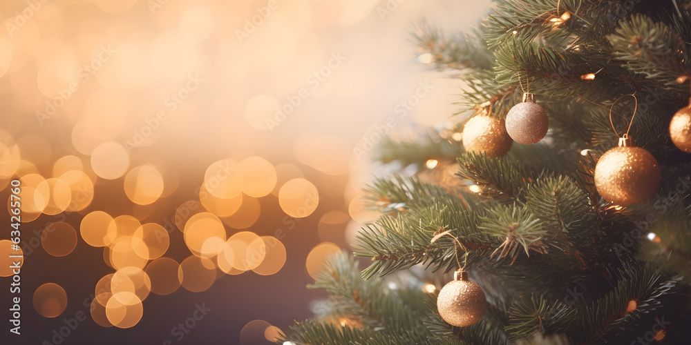 close up Christmas tree fir cone bokeh lights background with copy space/space for text close up Christmas tree fir cone bokeh lights background with copy space/space for text