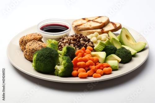 A White Plate Topped With Vegetables And Meat. Preparing A Balanced Meal, Types Of Meat And Vegetables, Benefits Of Plantbased Diets, Eating Seasonally, Plantbased Protein Sources