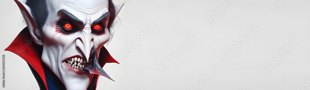 Naklejka premium Scary Vampire Halloween Banner with Space for Copy. Generative AI