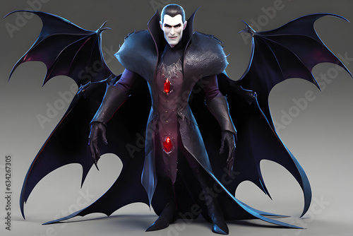 A vampire with fangs and a cape. Fantasy concept. Generative AI
