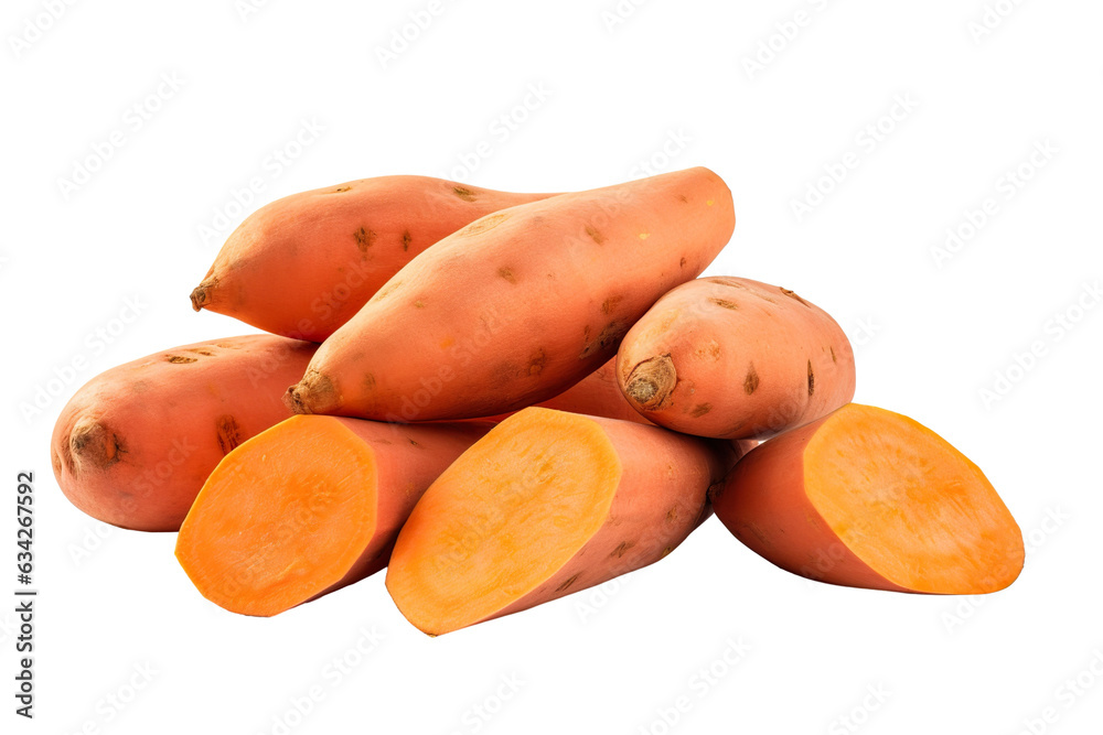 Close-up sweet potatoes isolated on transparent or white background PNG Close-up sweet potatoes isolated on transparent or white background PNG