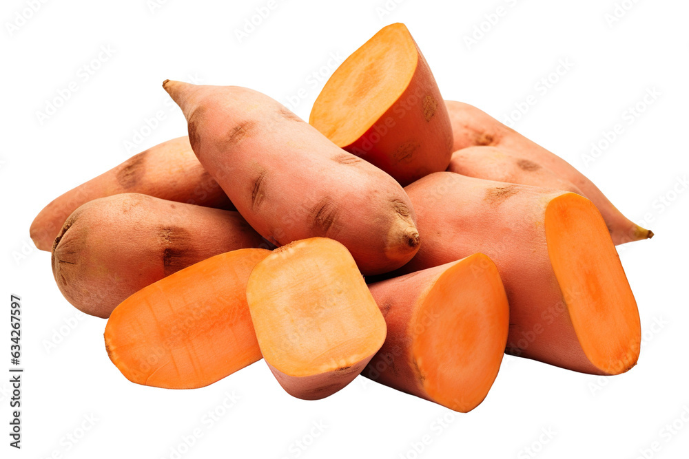 Close-up sweet potatoes isolated on transparent or white background PNG Close-up sweet potatoes isolated on transparent or white background PNG