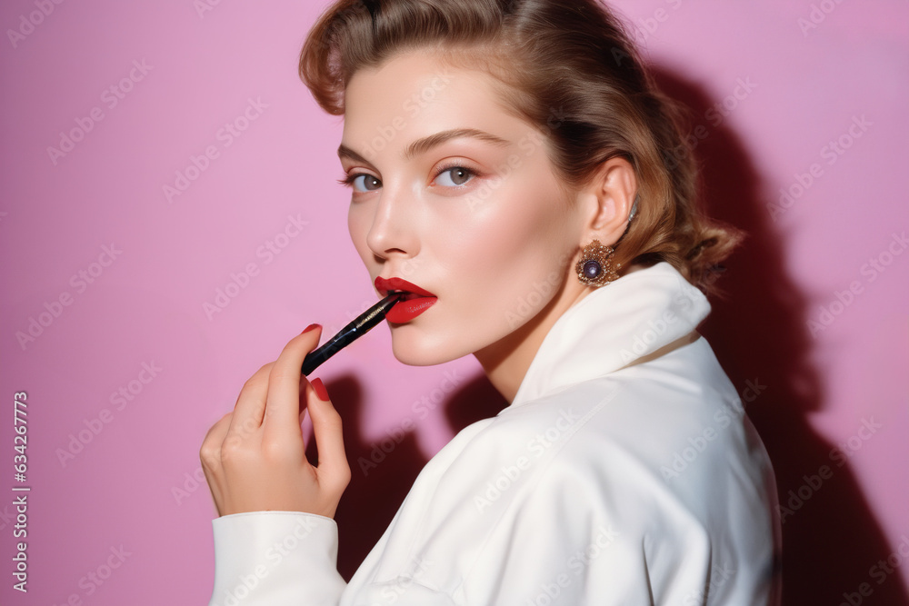 Blonde Woman with Red Lipstick and Retro Hair
Blonde Woman with Red Lipstick and Retro Hair
