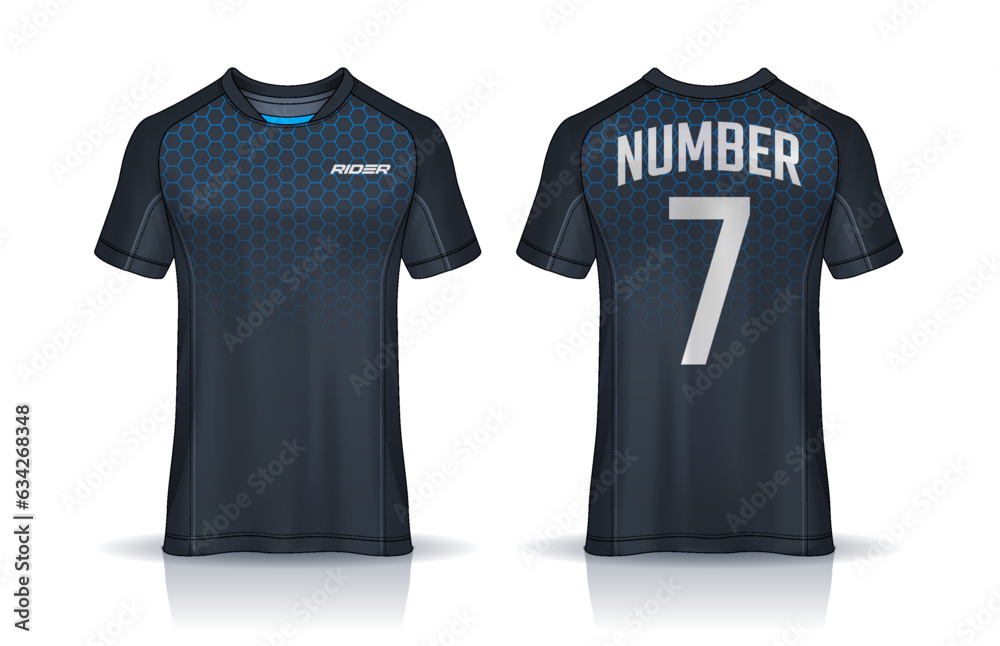 Naklejka premium t-shirt sport design template, Soccer jersey mockup for football club. uniform front and back view.