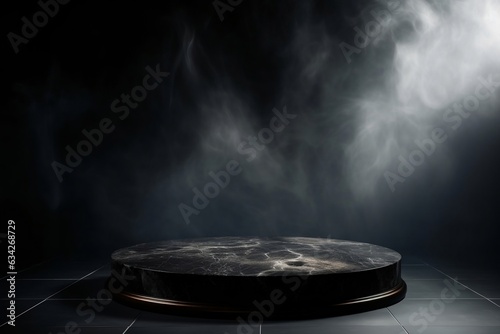 Black Marble Podium with Empty Tabletop in Minimalistic Design, Generative Ai