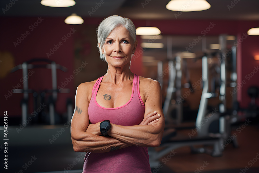 Mature woman standing in a fitness studio Mature woman standing in a fitness studio