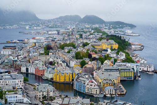 Colorful island village in Alesund, Norway