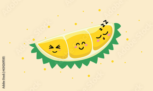 Cute Durian, Cartoon Durian Packaging Design labels, Durian with face emotion design.
