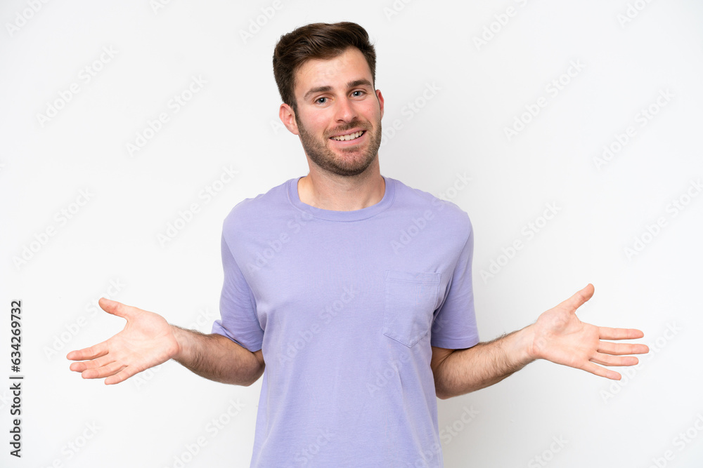 Young caucasian man isolated on white background happy and smiling Young caucasian man isolated on white background happy and smiling