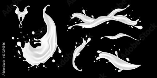 Splash of milk or yogurt in realistic shape. Flowing cream, abstract white blots, milky swirls