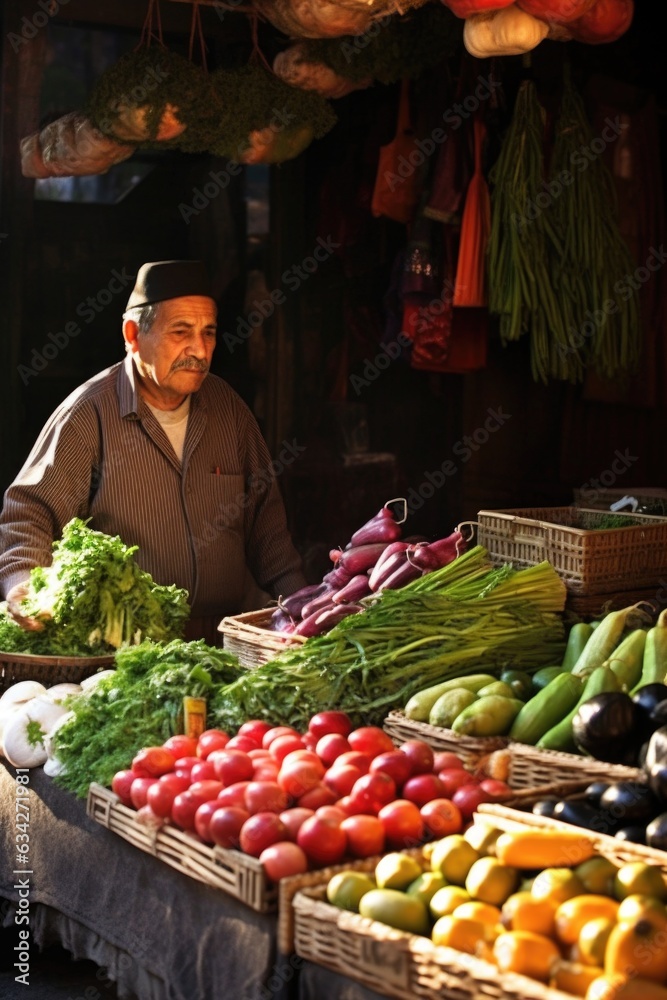 shot of a vendor selling fresh produce
