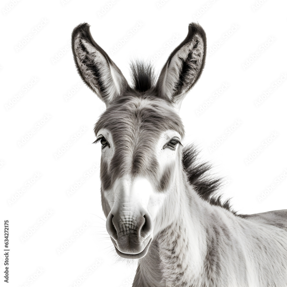 Donkey on a white background close-up. Donkey on a white background close-up.