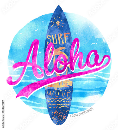 cool surfboard graphic with slogan