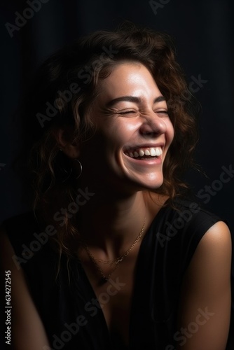 relax, smile and portrait of a woman in studio with happiness, smile or laugh on face