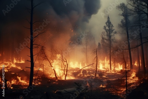 Forest fire, natural disaster, climate change, global warming photo