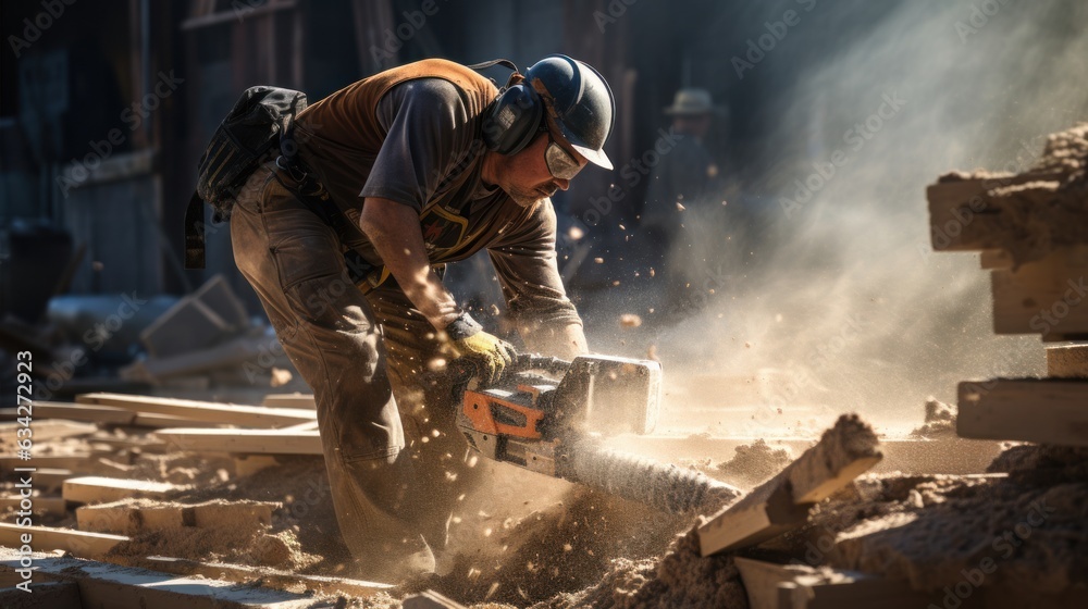 Workers use power tools every break. Concrete at the construction site Workers use power tools every break. Concrete at the construction site