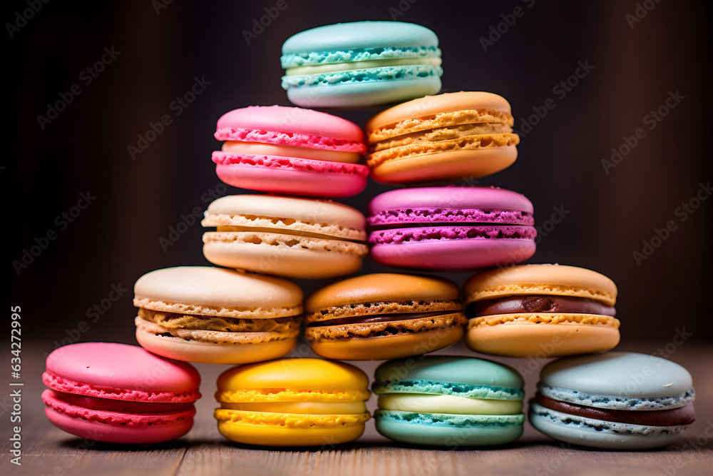 colourful stack of macaroons on black background colourful stack of macaroons on black background