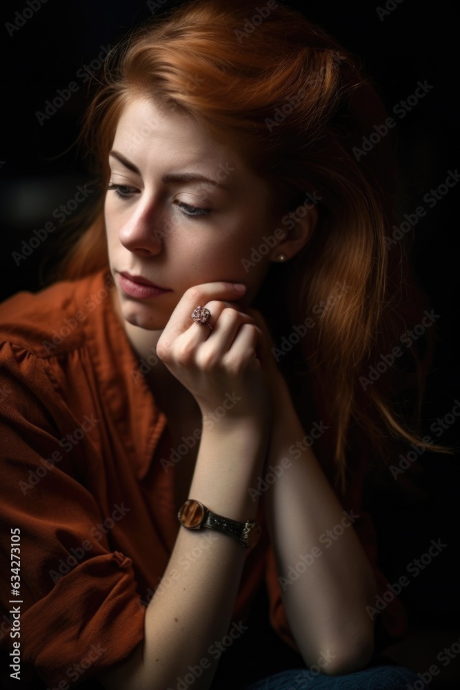 a gorgeous young woman looking down and biting her nails a gorgeous young woman looking down and biting her nails