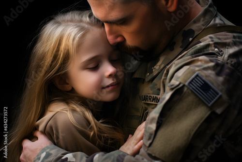Affectionate military reunion between father and daughter