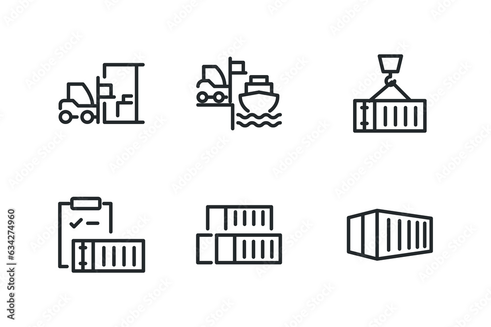 Simple Set of Port Logistics Related Vector Line Icons. Simple Set of Port Logistics Related Vector Line Icons.