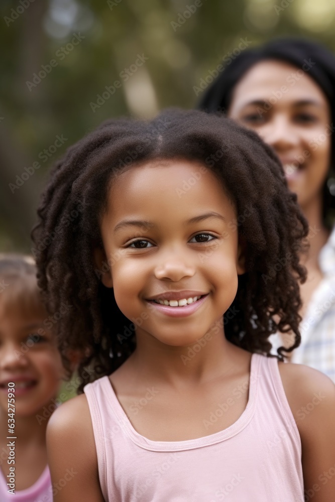 a cute young girl standing outside with her family a cute young girl standing outside with her family