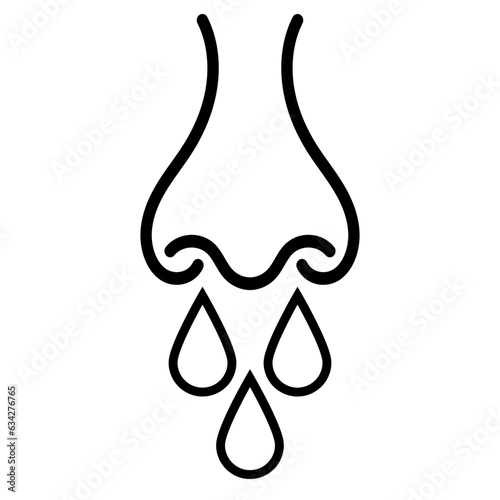 Runny nose icon, nose with nasal mucus discharge from nostrils