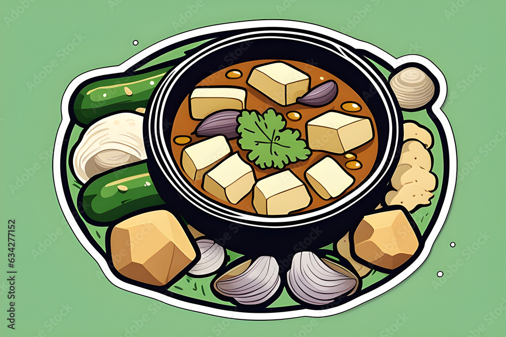 Doenjang stew with tofu, zucchini, clams, and potatoes Generative AI Doenjang stew with tofu, zucchini, clams, and potatoes Generative AI