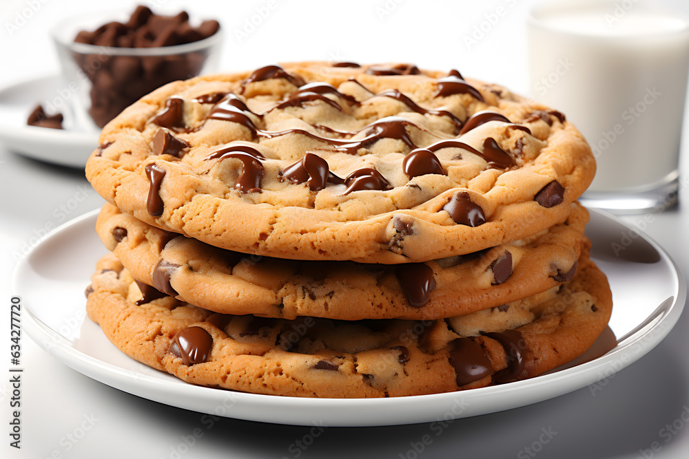 chocolate chip cookies on white background