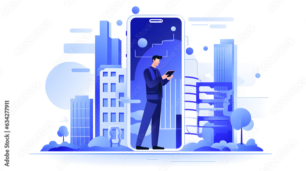 network concept with the city Vector illustration, global social network futuristic illustration, mobile controlling concept, smart city flat design, Urban landscape - obrazy, fototapety, plakaty 