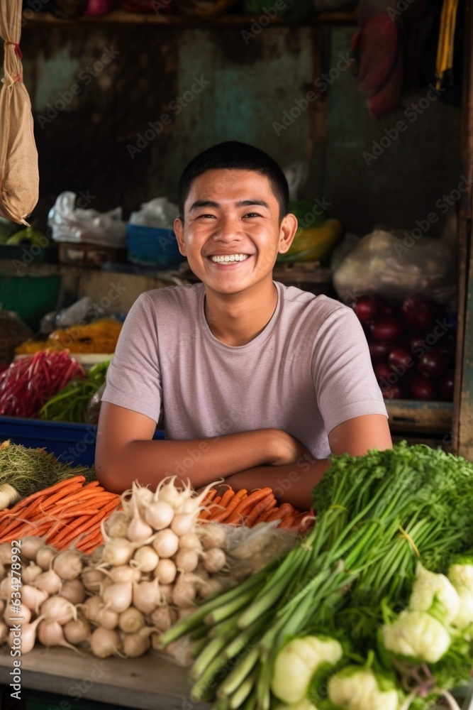 Fototapeta premium portrait of a happy young man working at his market stall
