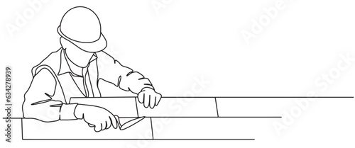 Labor day illustration, builder worker line art style vector illustration