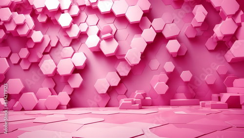 Abstract technological hexagonal , pink background